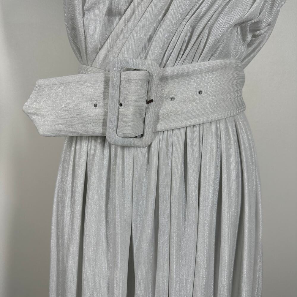 Retrofete Platinum Andrea One Shoulder Pleated Metallic Jersey Gown Small - Picture 5 of 14